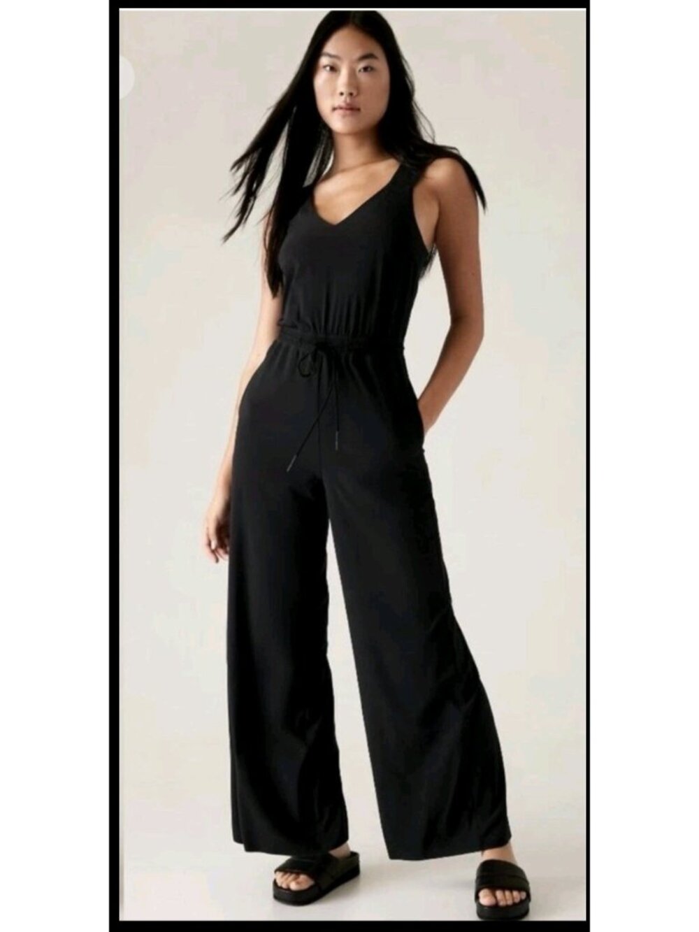 Athleta 8 Savannah Black Jumpsuit Pants Relaxed Romper Travel 1-Piece Wide Leg